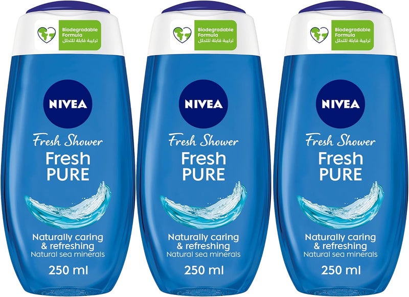NIVEA Shower Gel Body Wash, Fresh Pure Sea Minerals, Aquatic Scent, Pack of 3 (250ml each) - Image 1